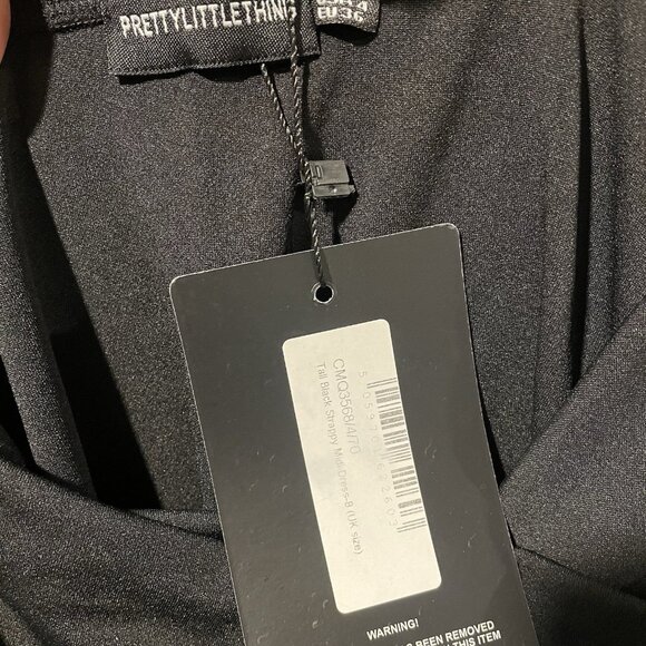 NWT Pretty Little Thing Dress Womens 4 Small Long Bodycon Strappy Black Stretch - Picture 2 of 4